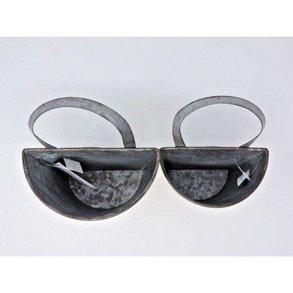 Tree Farm Holiday Greens Mistletoe Rustic Galvanized Metal Wall Planter Set of 2 - Picture 3 of 5